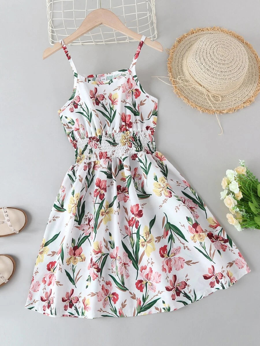 Girls Floral Print Shirred Cami Dress