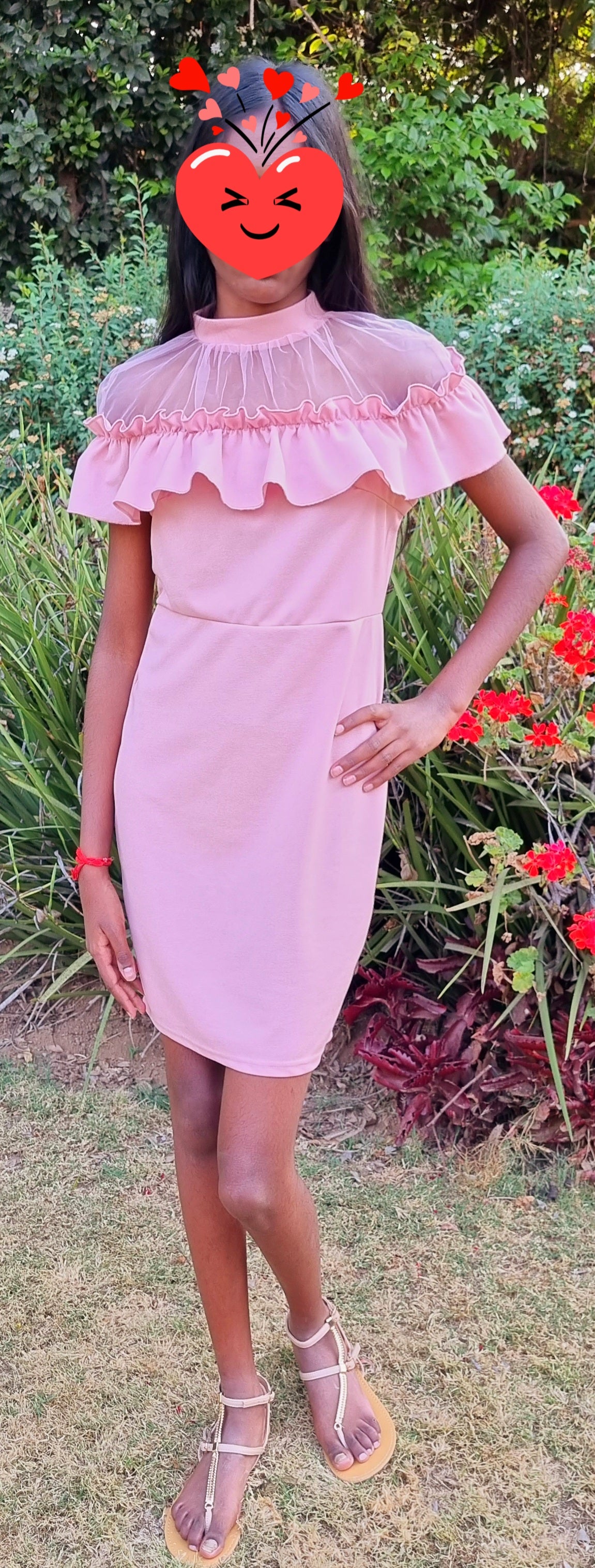 Teen Girls Frill Contrast Mesh Ruffle Fitted Dress TrendyTeenz.za Teen Girls Frill Contrast Mesh Ruffle Fitted Dress TrendyTeenz.za