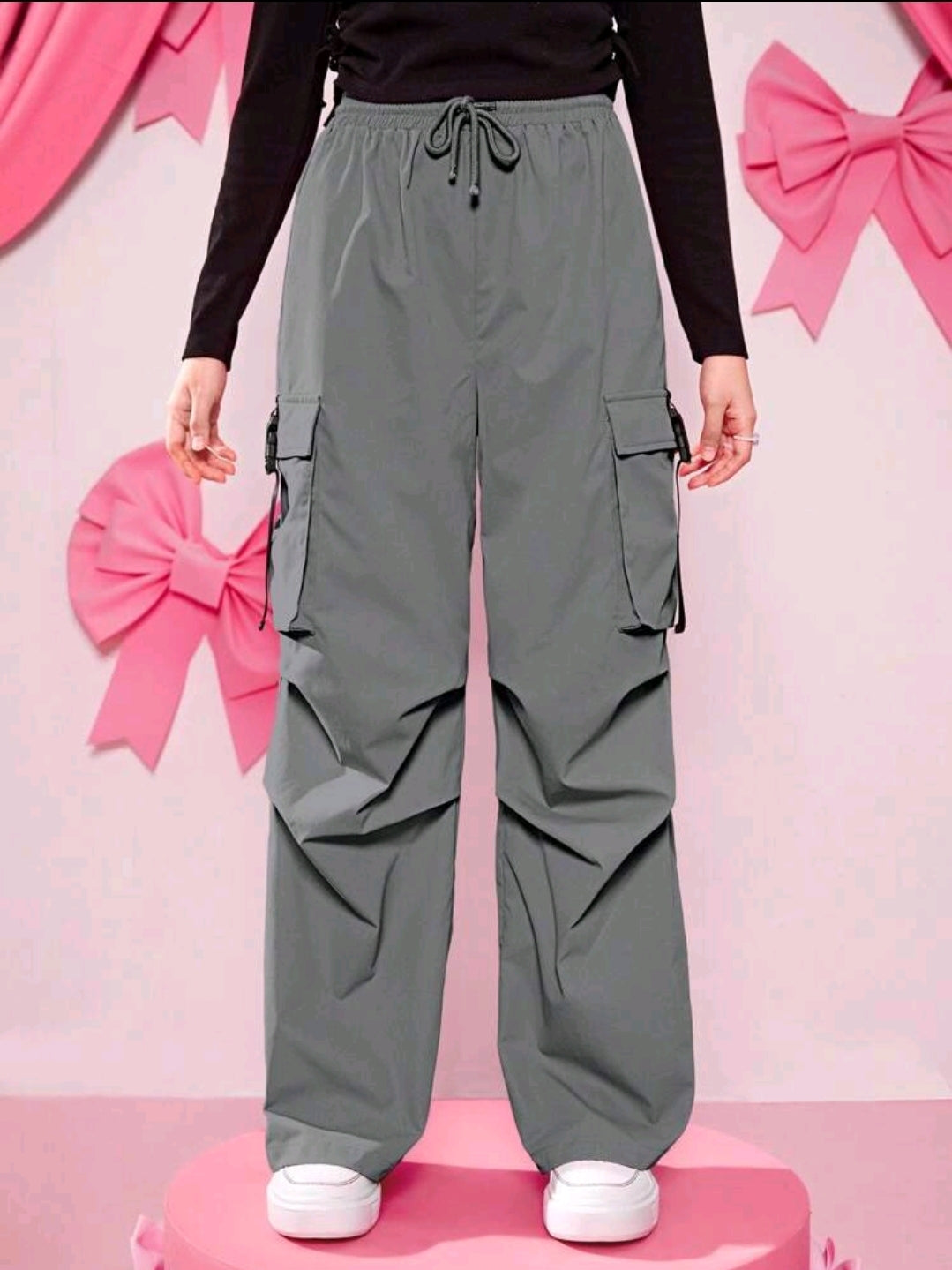 Teen Girl Flap Pocket Drawstring Waist Cargo Pants