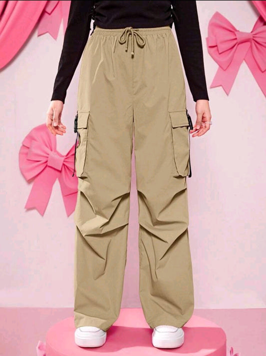 Teen Girl Flap Pocket Drawstring Waist Cargo Pants