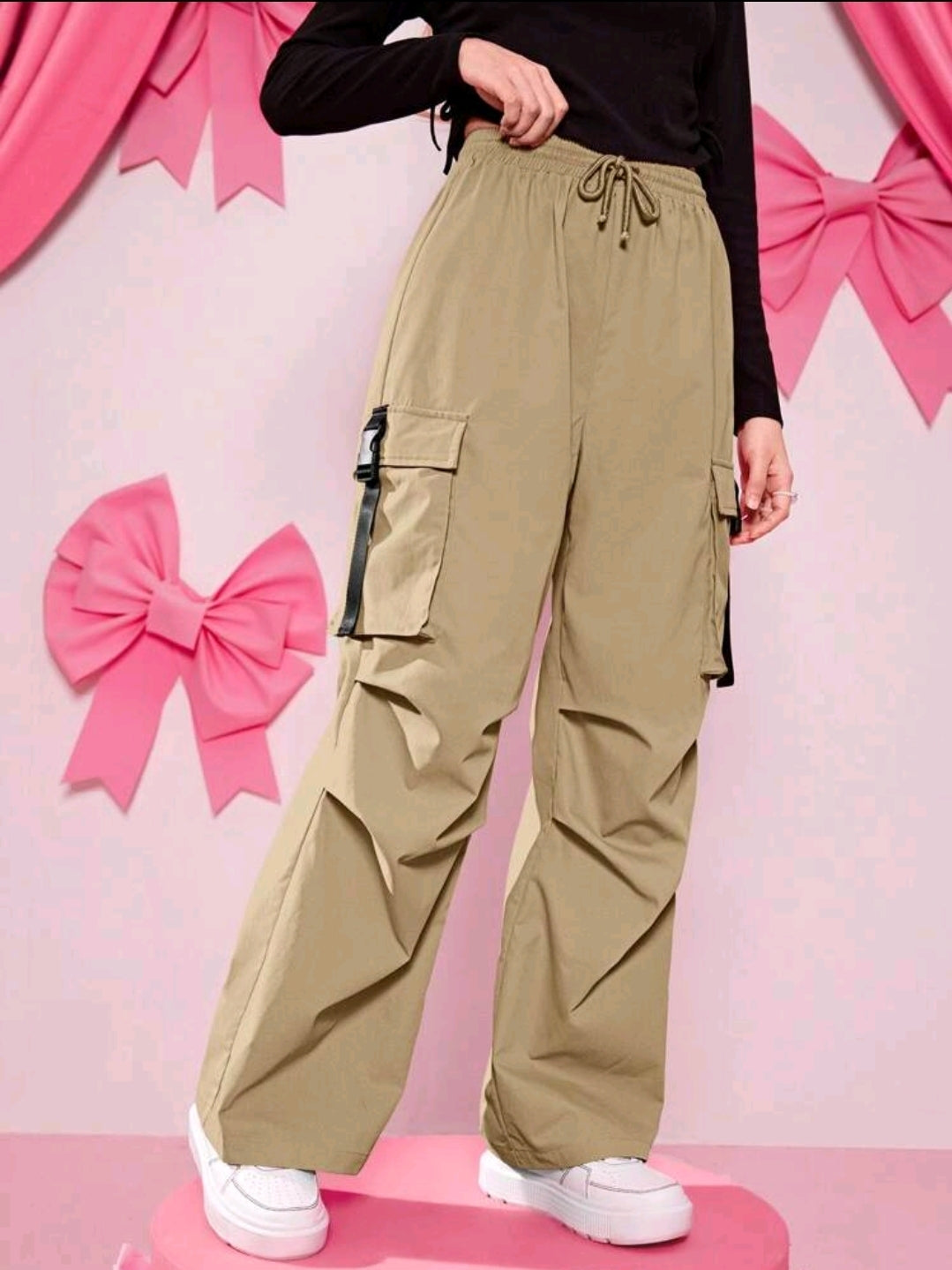 Teen Girl Flap Pocket Drawstring Waist Cargo Pants