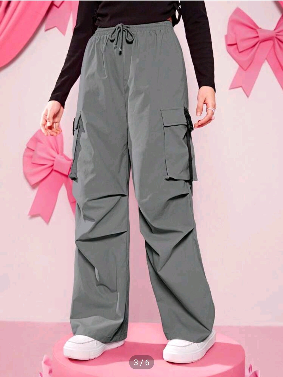 Teen Girl Flap Pocket Drawstring Waist Cargo Pants