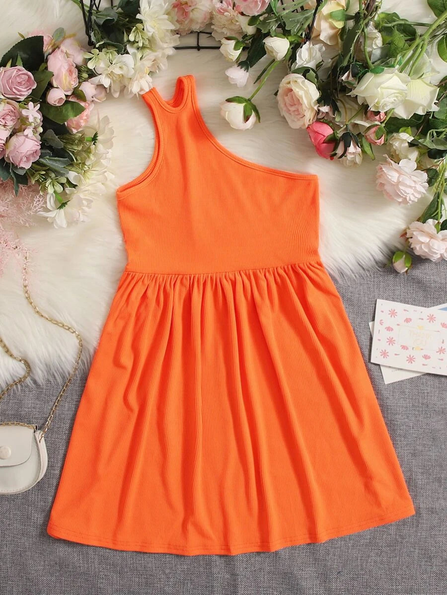 Girls One Shoulder Ribbed Knit Dress