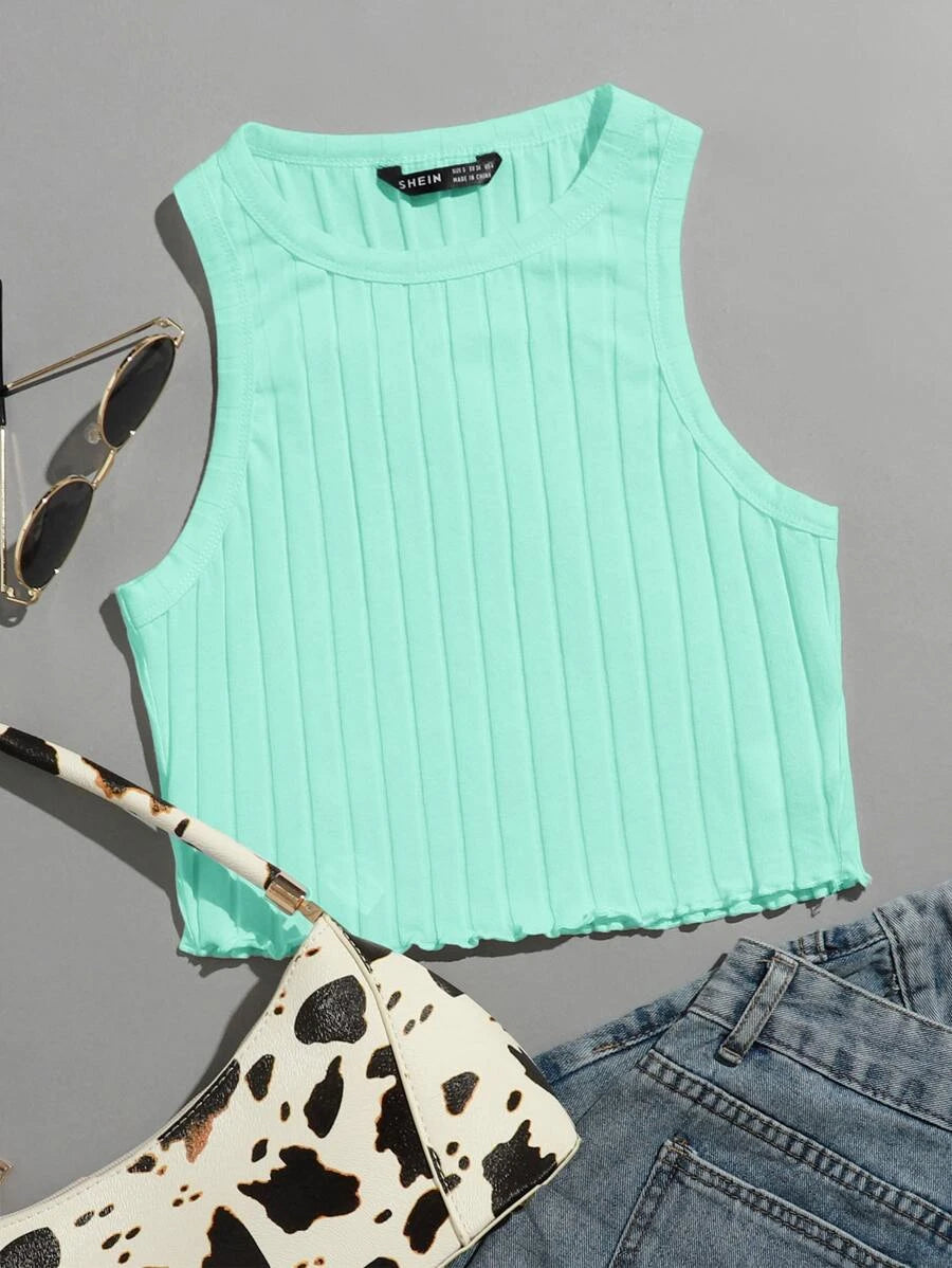 Lettuce Trim Rib-knit Tank Top
