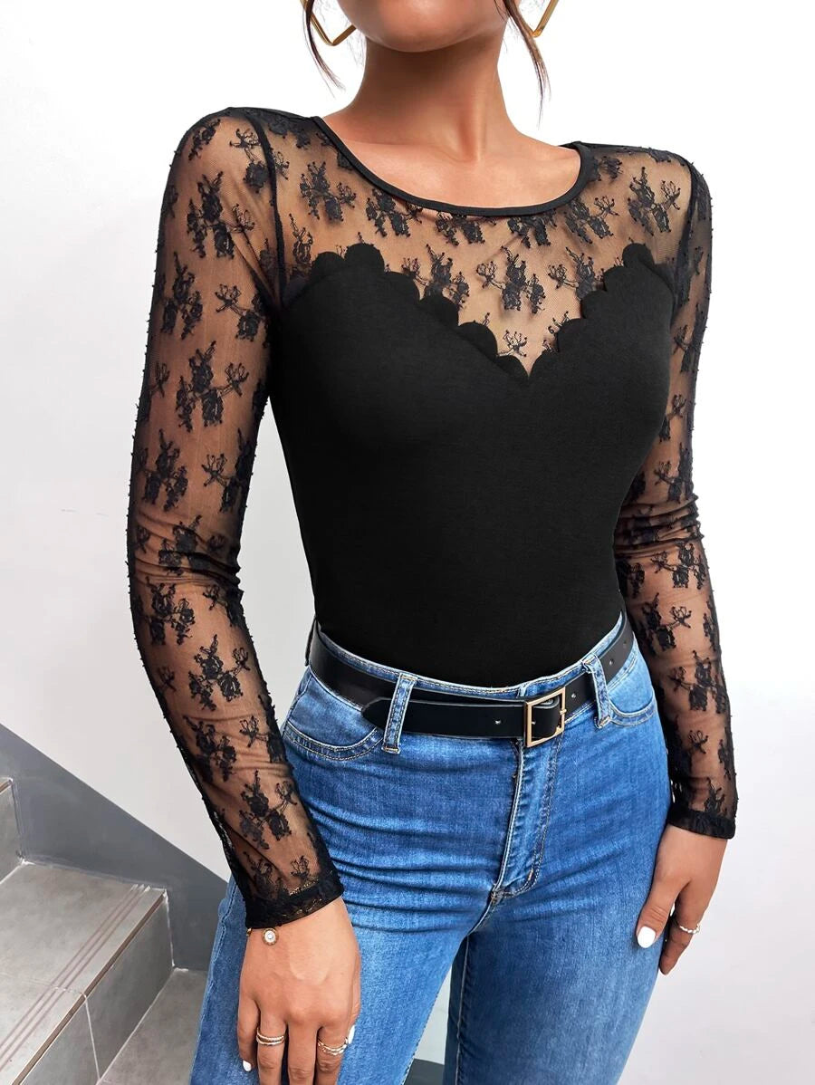 Contrast Lace Slim Fit Top