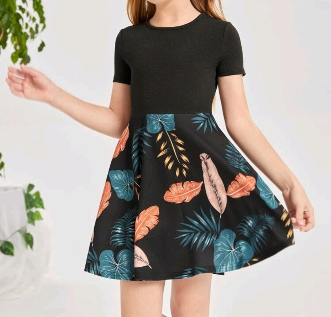 Girls Tropical Print A-line Dress