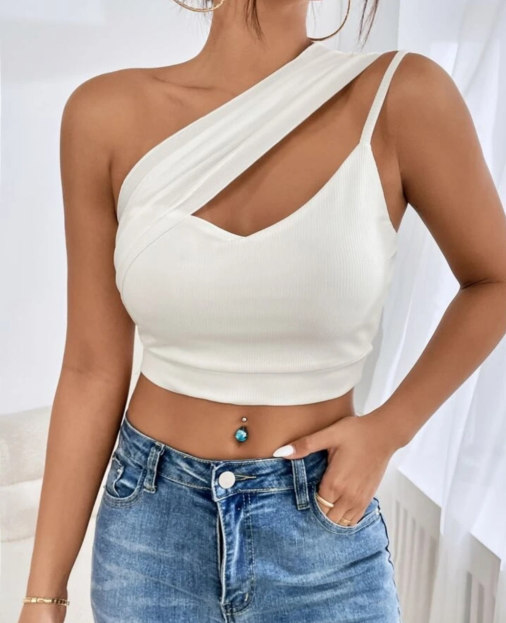 One Shoulder Cut Out Crop Top