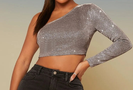 One Shoulder Crop Glitter Top